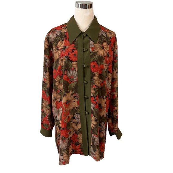 Michael Mims Kathy Cole Floral Tunic Blouse Top Size Large Vintage 1970s - Picture 4 of 8